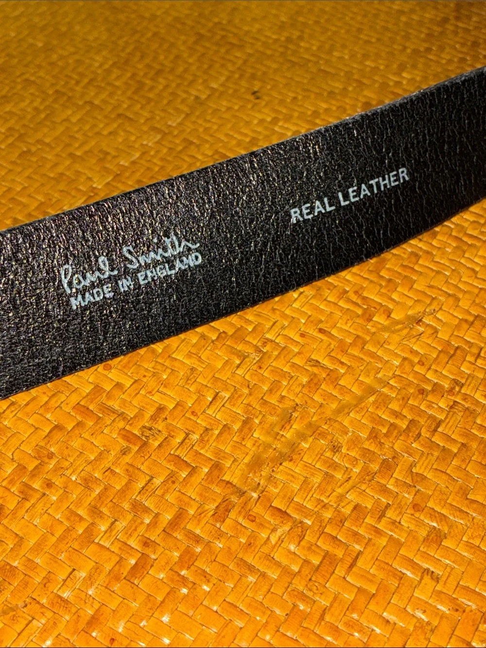 Paul Smith black leather belt. Signed Oval Floral silver buckle. England. Sz41